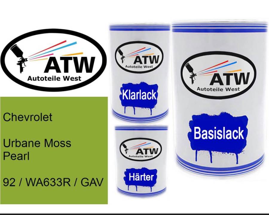 Chevrolet, Urbane Moss Pearl, 92 / WA633R / GAV: 500ml Lackdose + 500ml Klarlack + 250ml Härter - Set, von ATW Autoteile West.